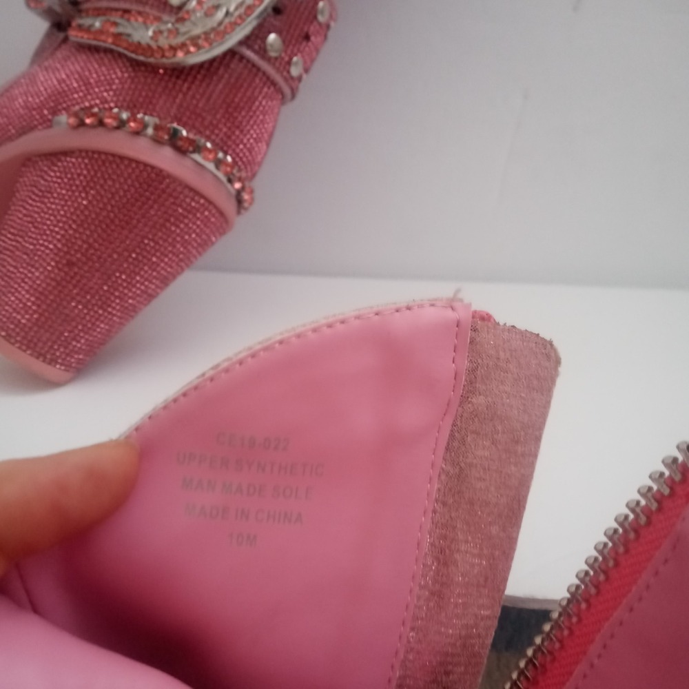 Dolls Kill sz 10M Pink Sharp Sheriff Shine Cowboy Boots ankle bootie Rhinestones - Picture 12 of 13
